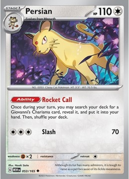Persian REVERSE HOLO #53 - Pokemon Scarlet & Violet 151