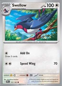 Swellow REVERSE HOLO #157 - Pokemon Destined Rivals