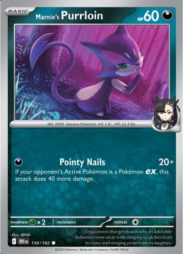 Marnie's Purrloin REVERSE HOLO #130 - Pokemon Destined Rivals
