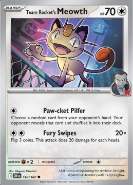 Team Rocket's Meowth REVERSE HOLO #149 - Pokemon Destined Rivals