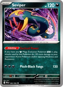 Seviper REVERSE HOLO #62 - Pokemon Phantasmal Flames 